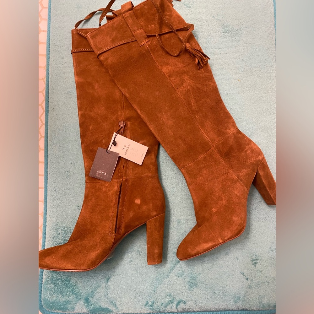 New Zara knee heel leather boots size 41